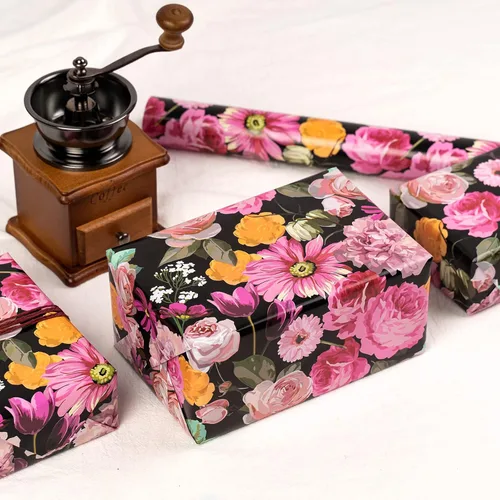 Miniatura 8 de WRAPAHOLIC Papel de regalo floral reversible, mini rollo, 17 pulgadas x 33 pies, diseño floral colorido negro para cumpleaños, día de la madre