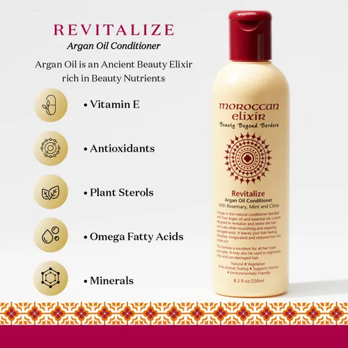 Miniatura 3 de Moroccan Elixir Acondicionador revitalize de aceite de argán para cabello seco, dañado, teñido y sin sulfatos, parabenos y silicona, acondicionador
