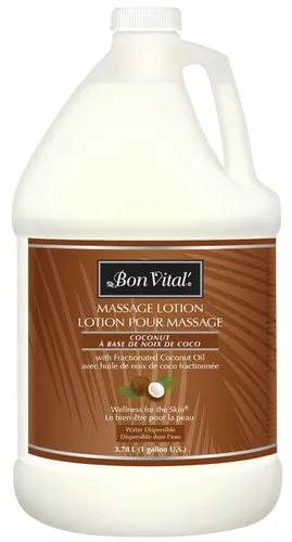 Loción Bon Vital para masaje de coco, 1 galón, fórmula ligera con aceite de coco fraccionado puro, loción profesional para terapia, hidratante y sin