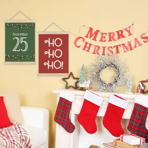 Miniatura 3 de LUVADIAN Decoración de Pared Navideña, Arte de Pared de Luces Navideñas Hohoho con Colgador de Póster de Madera, Decoración de Pared Navideña