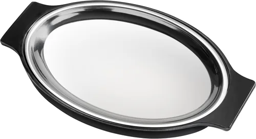 New Star Foodservice 26733 platón chisporroteante de acero inoxidable, ovalado, con asas aisladas, 11.63 pulgadas x 8 pulgadas, color negro