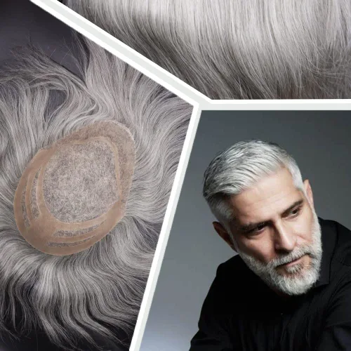 Miniatura 9 de Pelucas para hombre, tupé para hombre, unidad de tejido de cabello humano virgen europeo para hombre, tupé, mono encaje superior, piel sintética, 1B