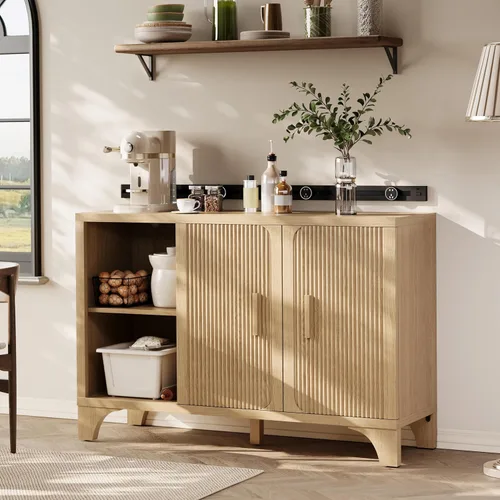 Miniatura 5 de Gabinete de buffet acanalado moderno de mediados de siglo con almacenamiento, aparador decorativo y armario de almacenamiento de credenza