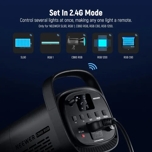 Miniatura 4 de NEEWER CB60 RGB 70W Luz de Video LED con Control de Aplicación, Montura Bowens Salida Continua de Color Completo 18000Lux/1m CCT 2700K-6500K CRI97+