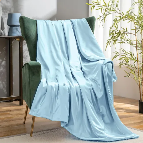 Miniatura 5 de Vonty Manta de Satén, Manta de Satén Azul Bebé de 50x60 Pulgadas, Refrescante y Sedosa, Sin Arrugas de Punto Trenzado para Sofá, Sofá, Cama