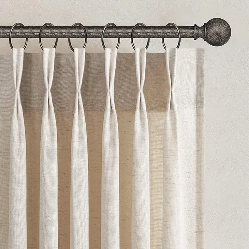 Miniatura 9 de Topfinel 2 paneles de cortinas plisadas de lino beige y blanco de 63 pulgadas de largo, para dormitorio y sala de estar, cortinas semitransparentes