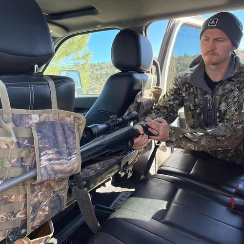 Miniatura 6 de AUSCAMOTEK 2 piezas de asiento de coche trasero escopeta rack camuflaje pistoleras organizador de panales para caza de ciervos de pato