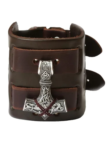 HAQUIL Viking Bracelet for Men Viking Mjolnir Pendant Nordic Wide Leather Wristband Viking Jewelry Men