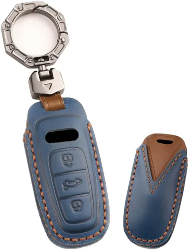 Miniatura 9 de ontto Funda de cuero para llavero de automóvil compatible con Audi A3 A6 A7 A8 E-Tron Q7 SQ7 Q8 SQ8 2020 en adelante llave inteligente negra, Negro
