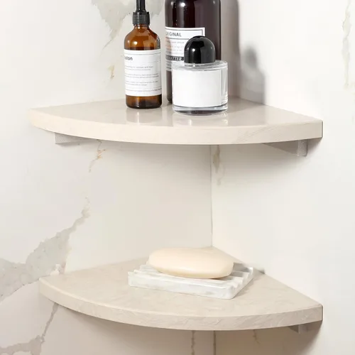 Miniatura 8 de Koville Estante esquinero de mármol natural italiano, 2 unidades de estantes de esquina de mármol montado en la pared, organizador de esquina