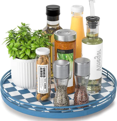 Miniatura 12 de Marble Lazy Susan - Tocadiscos para mesa, bandeja redonda de mármol de grano de madera antigua de 10 pulgadas para mesa de comedor, encimera de Negro