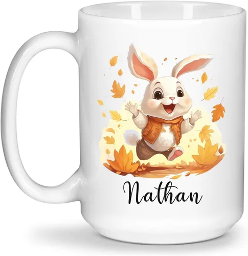 Miniatura 15 de Taza de viaje de cerámica personalizada de conejo, taza con nombre personalizado para los amantes de los conejos, taza de té con nombre temático
