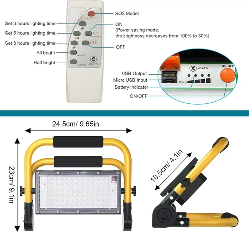 Miniatura 7 de ERAY Foco LED para Construcción, Luz de Trabajo 8000LM 13500mAh Luz de Trabajo LED 2 Métodos de Carga / 4 Modos/Banco de Energía/Control