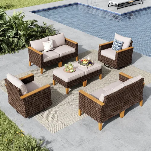 Miniatura 37 de MFSTUDIO Juego de 2 muebles de ratán para patio, sofá biplaza de mimbre para exteriores, juego de conversación para jardín, piscina, patio trasero
