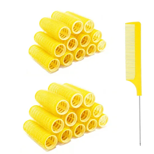 Juego de 24 rodillos autoadhesivos sin calor, herramientas de peluquería profesional para peinados rizados en cabello medio y corto (0.8 pulgadas,