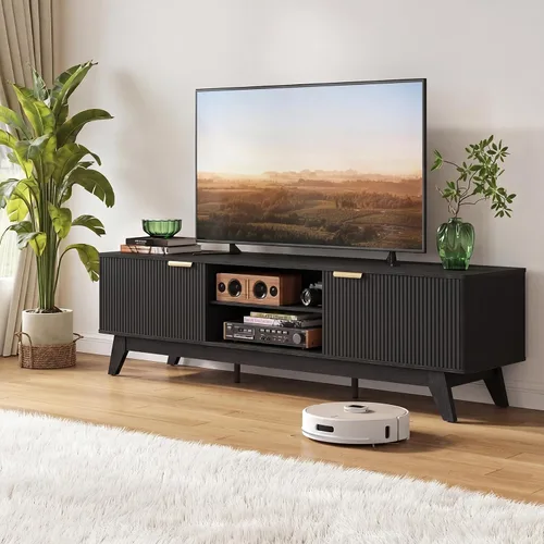 Miniatura 15 de Mueble de TV moderno de mediados de siglo de 55 pulgadas con toma de corriente, centro de entretenimiento para televisores de hasta 60 pulgadas