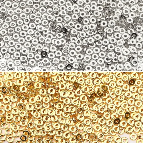 Miniatura 10 de 1500 piezas de cuentas espaciadoras de 6 mm, redondas y planas, doradas, sueltas, para hacer joyas, cuentas en disco para pulseras, collares, Dorado