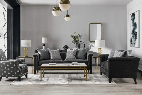 Miniatura 2 de Acanva Sofá de lujo para sala de estar, con canal, de terciopelo, estilo esmoquin, copetudo, con brazo, 86 pulgadas