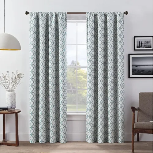 Miniatura 2 de Eclipse Lollie Total Privacy - Cortinas opacas con bolsillo para barra, diseño de enrejado (2 paneles), 52 x 84 pulgadas, color gris