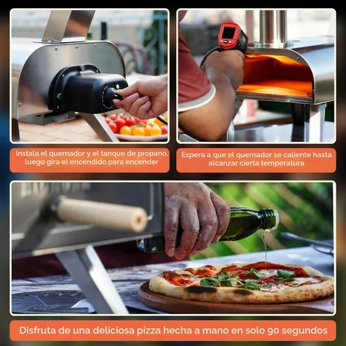 Miniatura 6 de BIG HORN OUTDOORS Horno de pizza multicombustible de 12 pulgadas, horno de pizza portátil para exteriores, leña y gas propano, máquina de pizza