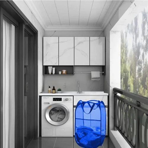 Miniatura 4 de Larpur Cesta de lavandería de malla, cesta de lavandería desplegable con asas, cesta de ropa plegable para viajes, universidad, dormitorio