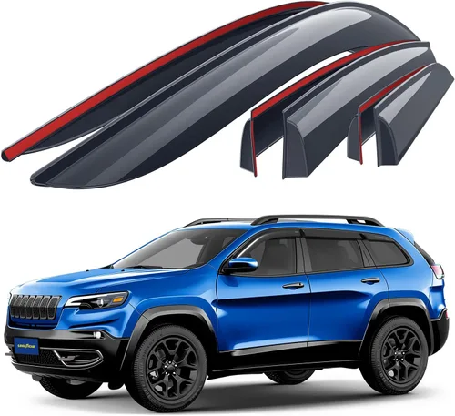 Goodyear - Deflectores de ventana inastillables para Jeep Cherokee 2014-2023, protectores de lluvia adhesivos, viseras de ventana, deflector de