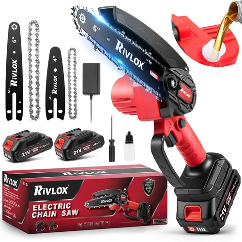 Mini motosierra, motosierra eléctrica inalámbrica de 6 y 4 pulgadas, funciona con pilas, sierra de mano portátil con una sola mano para recortar Rojo