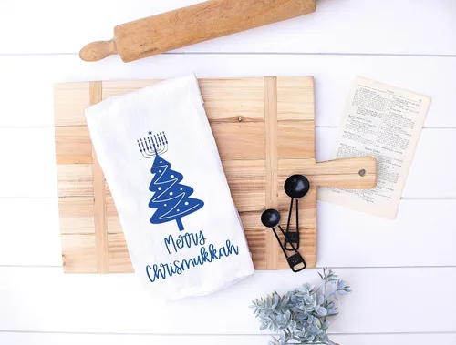 Miniatura 3 de Toalla de cocina divertida mezclada para las fiestas de Navidad y Hanukkah, toalla de cocina judía con árbol de Navidad y menorá, regalo