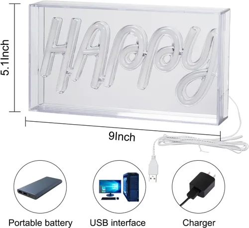 Miniatura 2 de Letreros de Neón Felices, Luz de Letrero de Neón de Pie Decoración LED Alimentada por USB Acrílico Hecho a Mano Letrero Publicitario Luz Nocturna