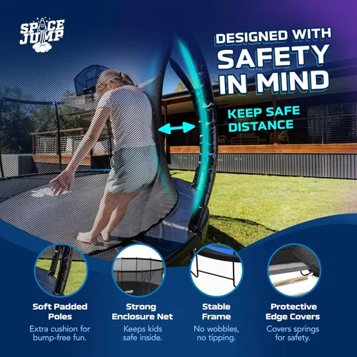 Miniatura 3 de SpaceJump Lunar Trampoline, Outdoor 8 FT, 10 FT, 12 FT, 14 FT, 16 FT Round Bouncer with Safety Net, Optional Accessories, Black Solo trampolín