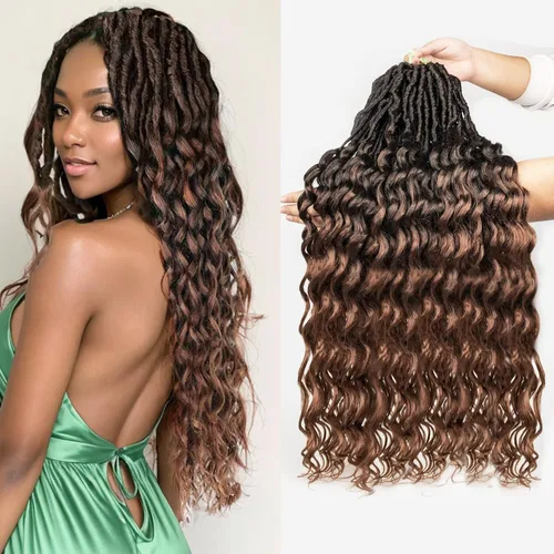 Miniatura 13 de Cabello de Ganchillo Faux Locs de Onda Profunda - 24 Pulgadas 8 Paquetes Pre-Enrollado Negro Natural 112 Hebras Extensiones de Cabello Sintético