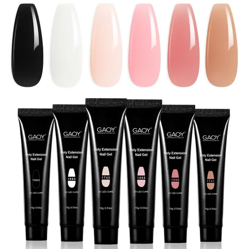 GAOY - Juego de gel polivinílico de 6 colores clásicos rosa desnudo negro, kit de mejora de uñas de gel para arte de uñas DIY