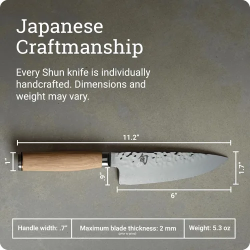 Miniatura 5 de Shun Premier Blonde - Cuchillo de chef de 6 pulgadas, cuchillo de cocina japonés hecho a mano para chefs profesionales y domésticos, núcleo VG-MAX