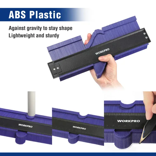Miniatura 2 de WORKPRO Kit combinado de herramientas de medición de ángulo de 10 "y 6 lados, duplicador de medidor de contorno de forma plástica, regla de medición