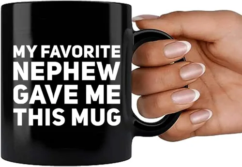 Miniatura 7 de Taza de café de cerámica con texto en inglés «My Favorite Nephew Gave Me This Gift To Uncle Auntie», para el Día de la Madre, Día del Padre