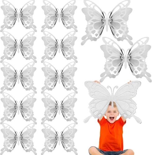 Miniatura 9 de Geyee 12 piezas de decoración de fiesta de mariposa grande 3D de 12 pulgadas, 10 pulgadas, centros de mesa de mariposa grandes para mesas, baby Oro