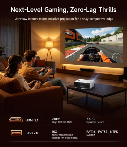 Miniatura 6 de Proyector inteligente ANSI 2400 con licencia de Netflix, 4K HDR 70W Dolby Auto Lens Cap ToF Autofocus WiFi 6 y Bluetooth 5.4 HDMI eARC/CEC, Blanco