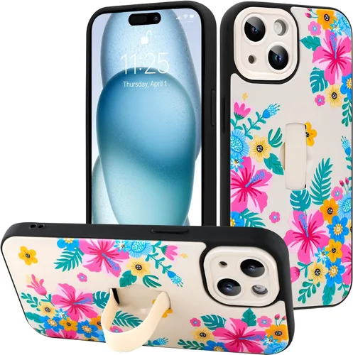Miniatura 113 de Funda diseñada para iPhone 17 Pro Max con soporte plegable y correa para dedos, bonito patrón de lazo de corazón de flor rosa para mujeres y niñas
