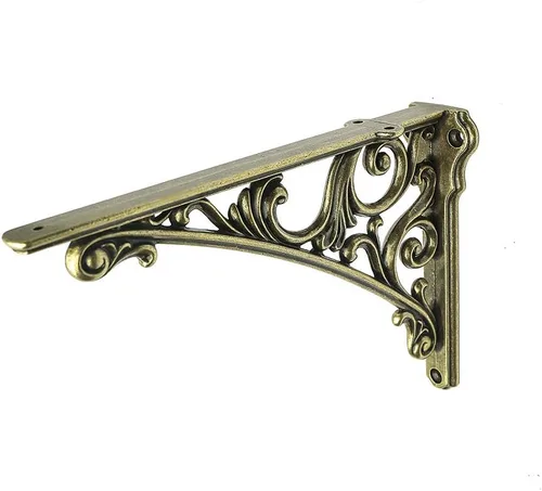 Miniatura 6 de HARPOON Soportes de estante de 8 pulgadas, paquete de 2 soportes de pared resistentes barrocos para cocina, estantes decorativos de latón antiguo