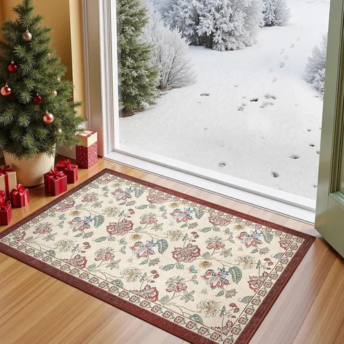Miniatura 79 de Jinchan Fiora - Alfombra redonda de 8 pies, alfombras vintage con diseño floral envejecido, lavable a máquina, antideslizante, de pelo bajo, Azul