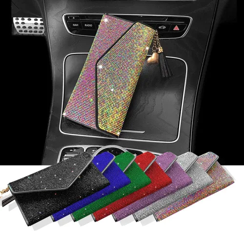 Miniatura 7 de ikasus Bling Bling - Funda para tarjetas con bolsillo de piel, con cremallera, multifuncional, de gran capacidad, con diamantes de imitación