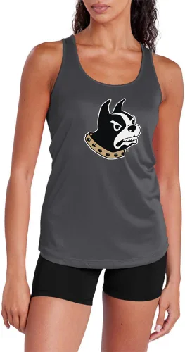 Miniatura 335 de Camiseta deportiva sin mangas oficial de la NCAA Collegiate para mujer, con espalda cruzada, logotipo primario, colección carbón