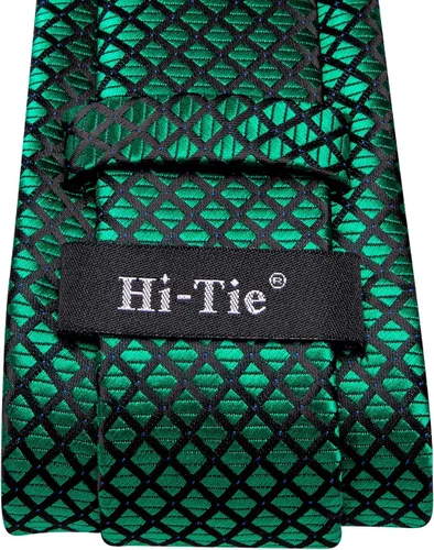 Miniatura 101 de Hi-Tie Corbata clásica de cachemira para hombre con pañuelo y gemelos a cuadros