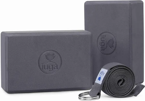 IUGA Bloques de yoga con correa antideslizante de alta densidad de 9 x 6 x 3 pulgadas, bloque de yoga sólido y corcho con correa de yoga para