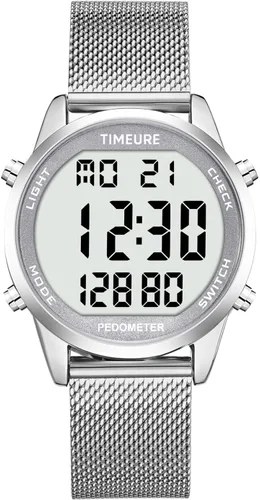 Miniatura 7 de Reloj podómetro para hombre con pulsera de acero inoxidable, reloj contador de pasos sin aplicación, sin necesidad de carga para caminar al aire