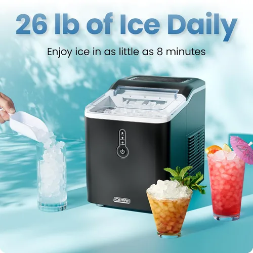 Miniatura 2 de Iceman by Chefman Nugget Ice Maker - Máquina para hacer hielo de guijarros, 26 libras en 24 horas, lista en 6 minutos, cesta de hielo extraíble
