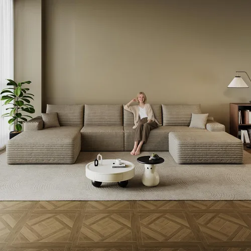 Miniatura 14 de Sofá modular en forma de L de 96 pulgadas con diván, moderno y cómodo sofá de pana para sala de estar, sofá de espuma viscoelástica, no requiere