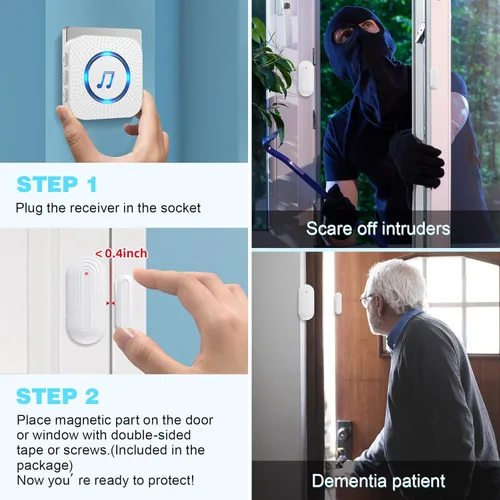 Miniatura 5 de SanJie Timbre Inalámbrico de Puerta con Sensor, Alarma de Entrada cuando la Puerta se Abre, para Negocios/Hogar/Niños, 5 Niveles de Volumen