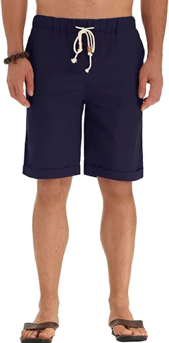 Miniatura 36 de Sailwind Pantalones cortos de lino para hombre, pantalones cortos casuales de playa con cordón