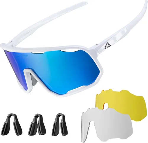 ROCKBROS Polarized Sunglasses for Men Women UV400 Protection Cycling Running MTB Biking Baseball Softball Glasses 3 Lenses Azul profundo